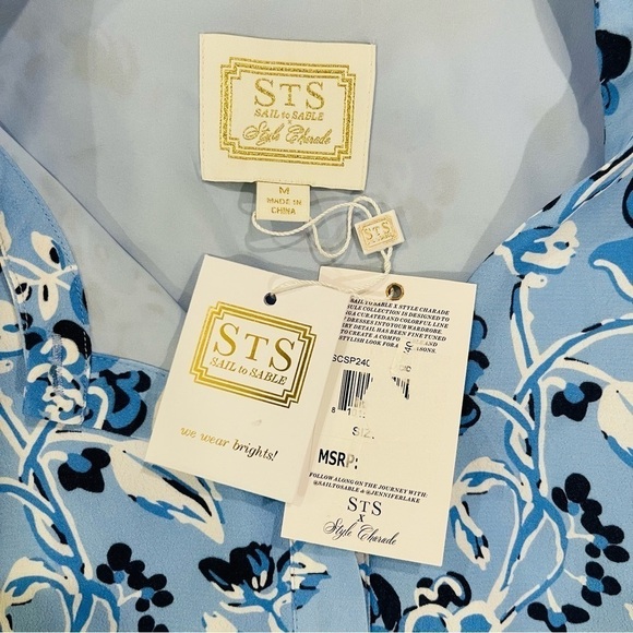 SAIL to SABLE Style Charade Placid Floral Belted Ruffle Hem Shirt Dress MEDIUM - Picture 10 of 14